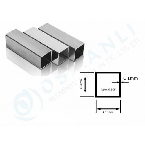 Alüminyum Kutu Profil 10mm X 10mm Et Kalınlık 1mm Alüminyum Kutu Profil 10mm X 10mm Et Kalınlık 1mm
